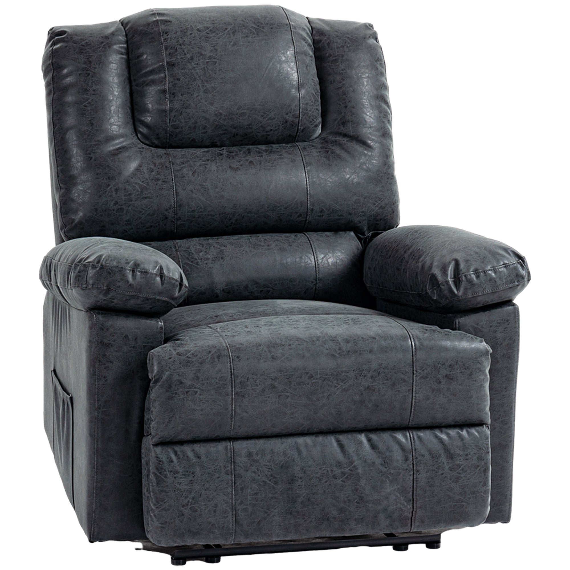 PU Leather Reclining Chair, Manual Recliner Chair for Living Room with Footrest, 2 Side Pockets, Steel Frame, Black