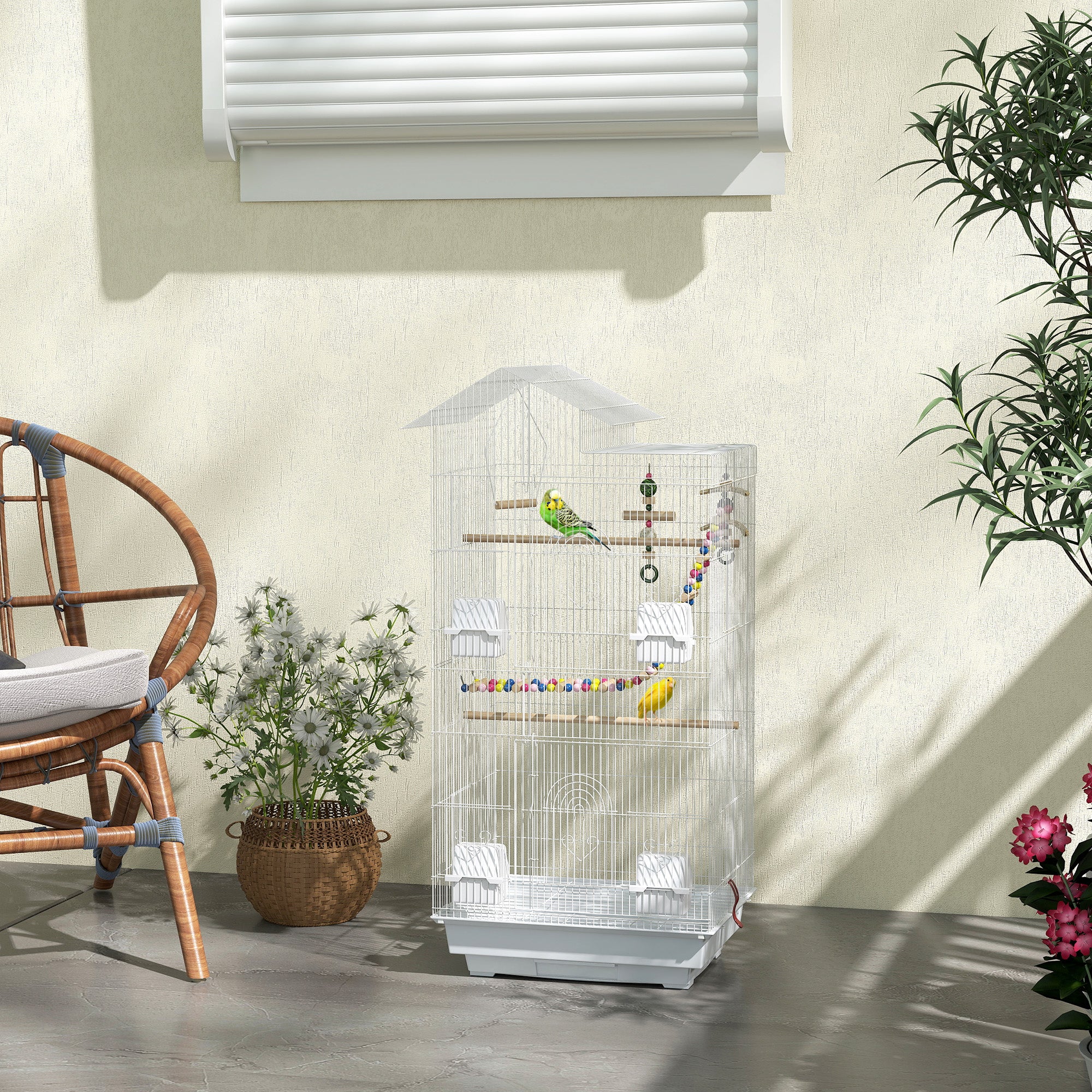 39" Bird Cage for Budgie, Cockatiel, Conure, Small Birds, with Ladder, Swing, Toys, Perches, Tray, Feeding Bowls, Handle
