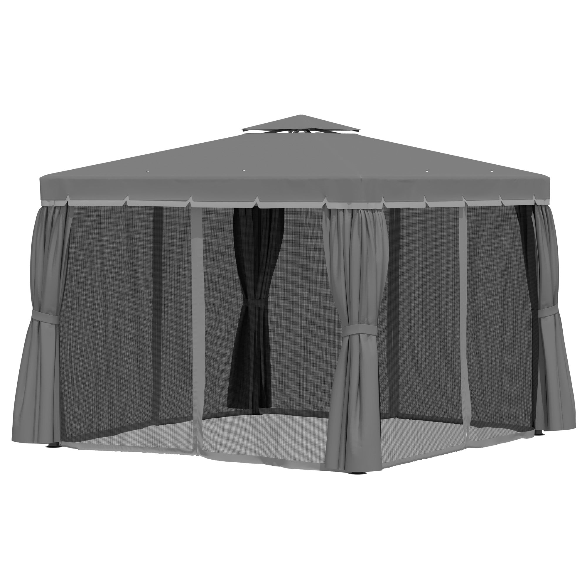 10' x 10' 2-Tier Outdoor Gazebo Canopy Tent with Zippered Mesh Sidewalls, Aluminum Frame for Patio, Backyard, Dark Grey