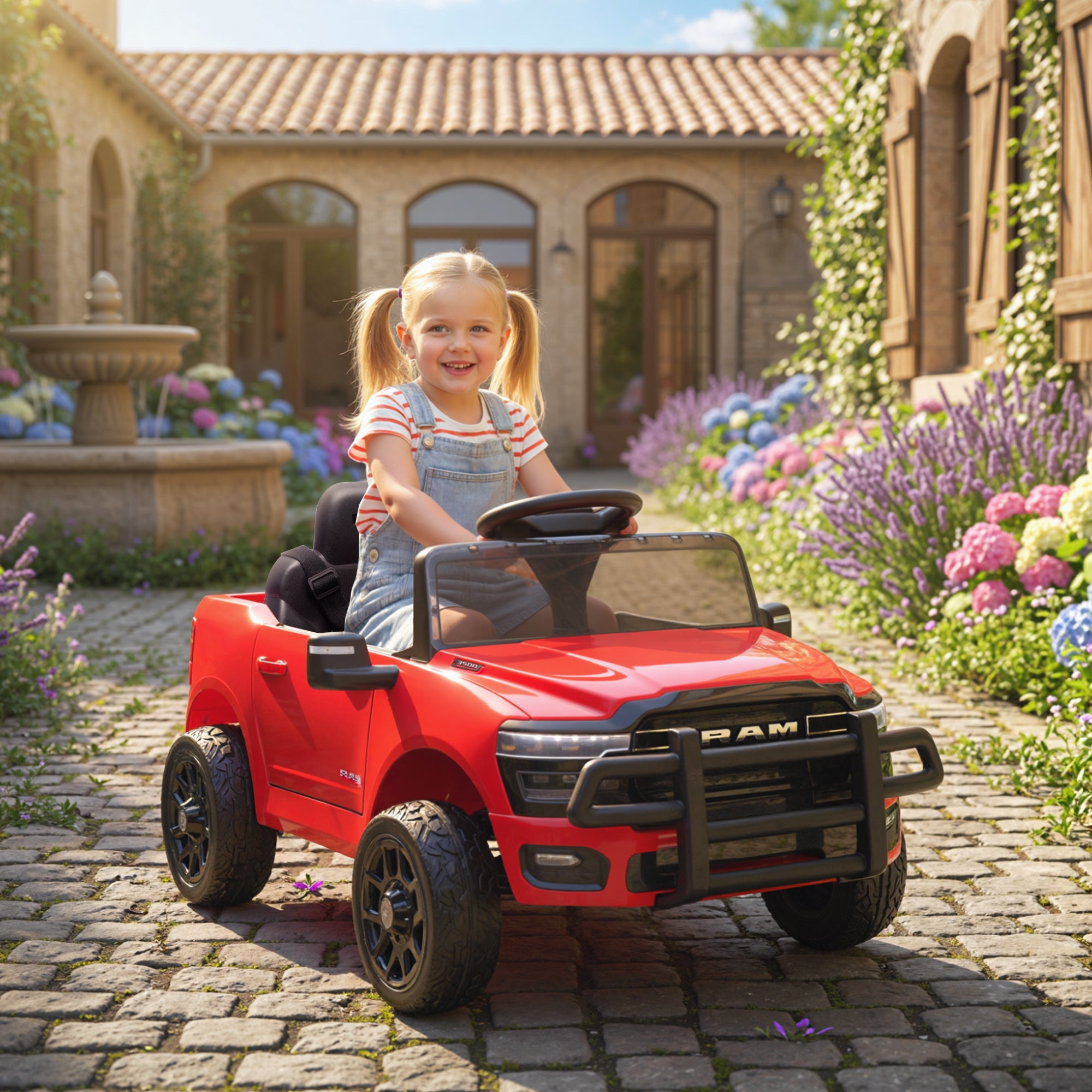 Qaba 12V Ride on Car, Licensed Dodge RAM 3500 Electric Vehicle with Remote Control, Suspension for 3-5 Years, Red