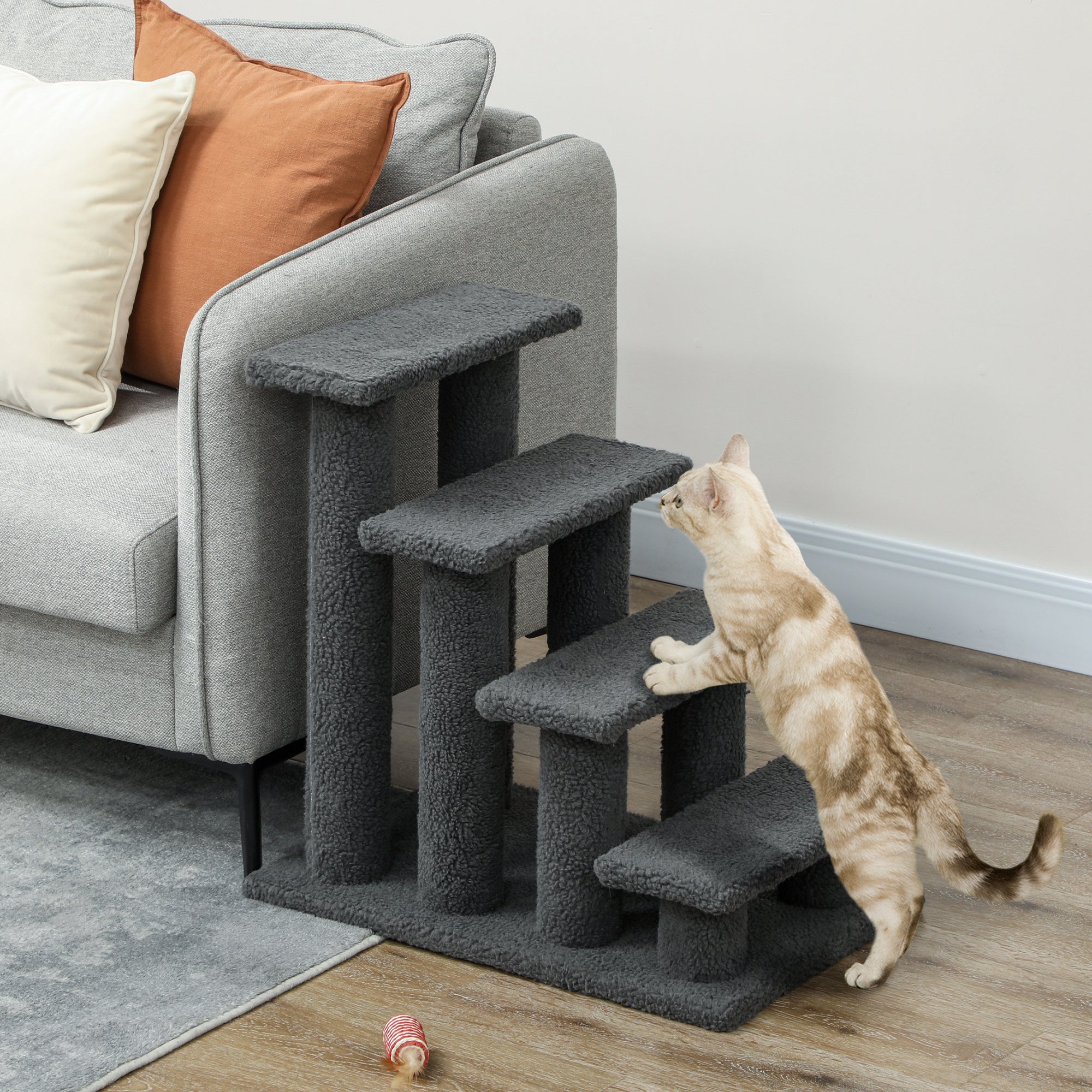 23.5" 4 Tier Pet Stairs Dog Cat Step Scratch Post Furniture, Dark Grey