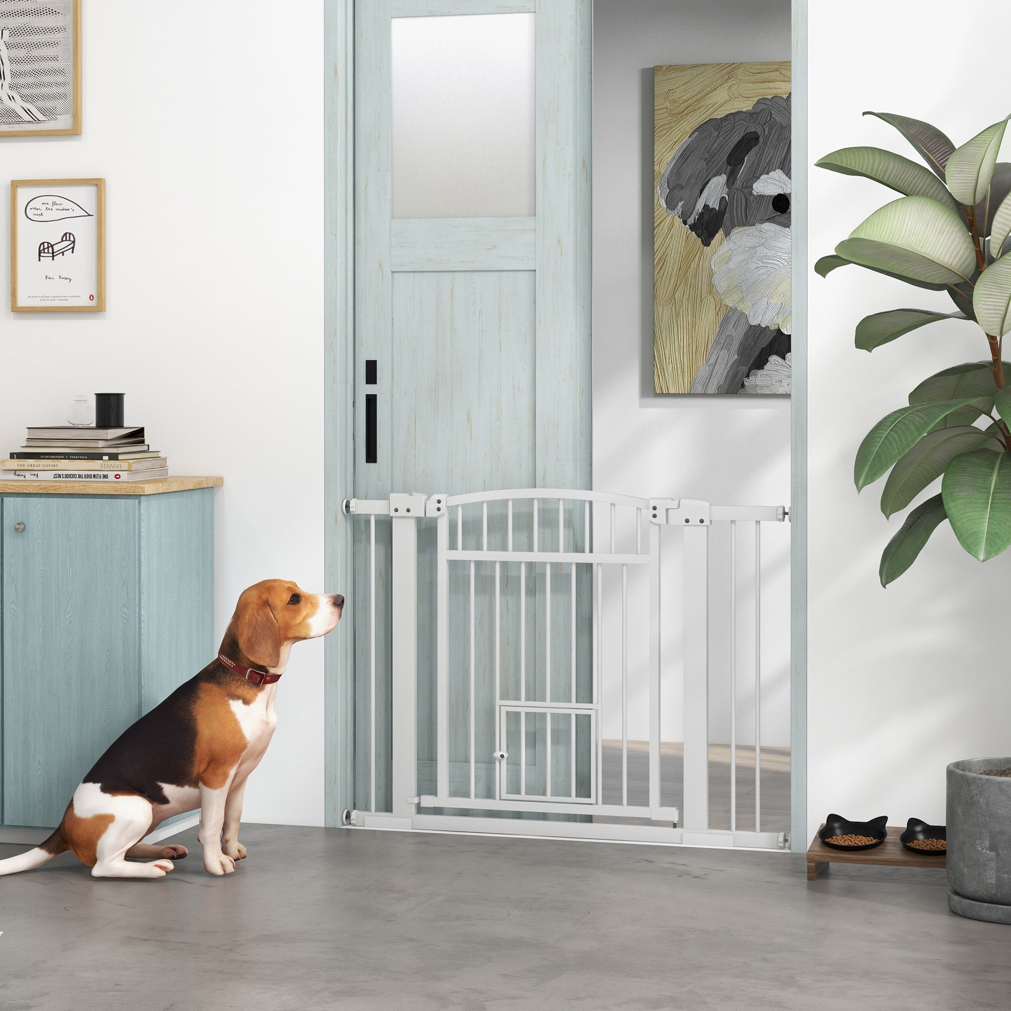 30"-41" Extra Wide Pet Gate with Small Door, 30" H Dog Gate with 3-Inch and 5.5-Inch Extension Kit
