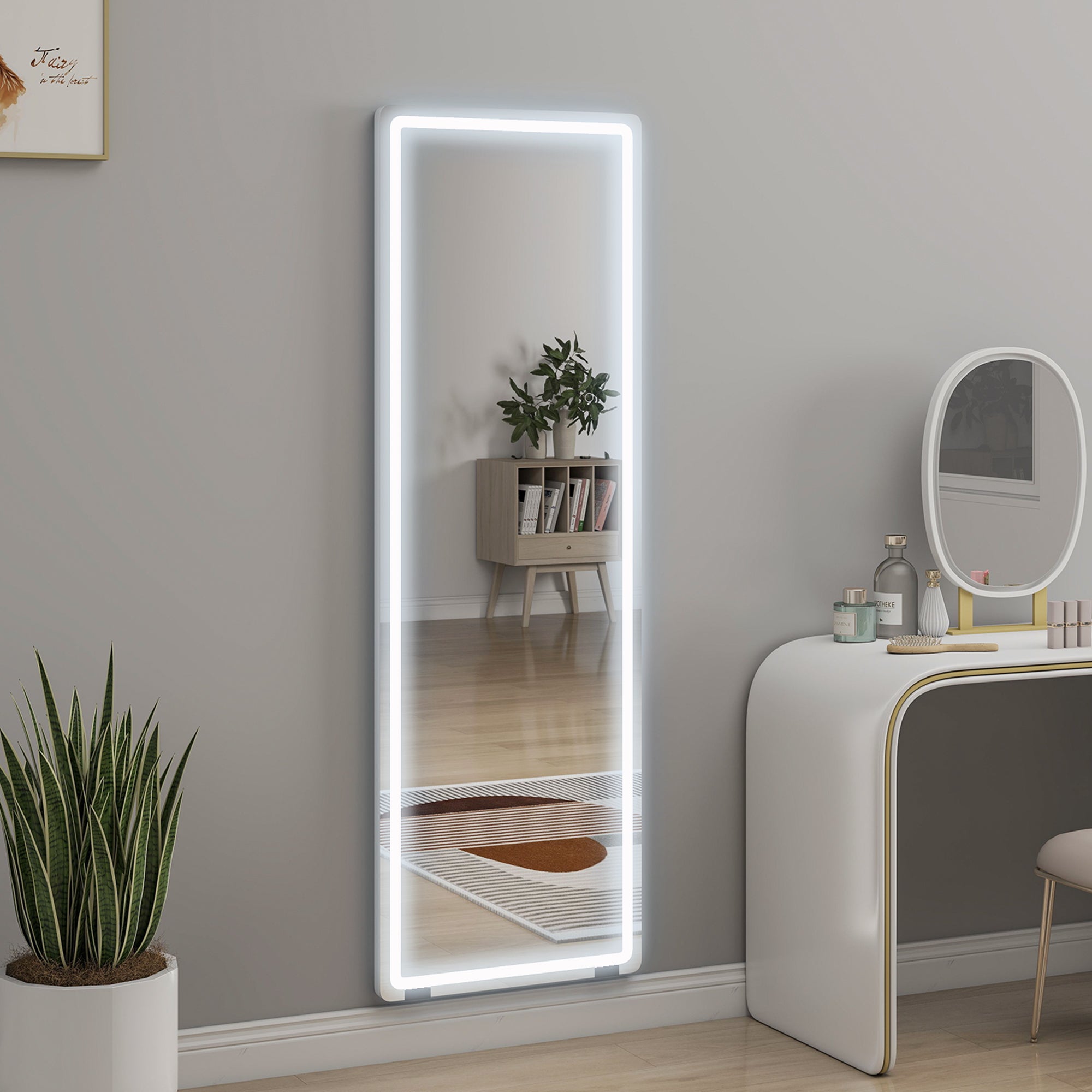 LED Full Length Mirror, Standing Body Mirror with 3 Colour Lighting for Bedroom Living Room