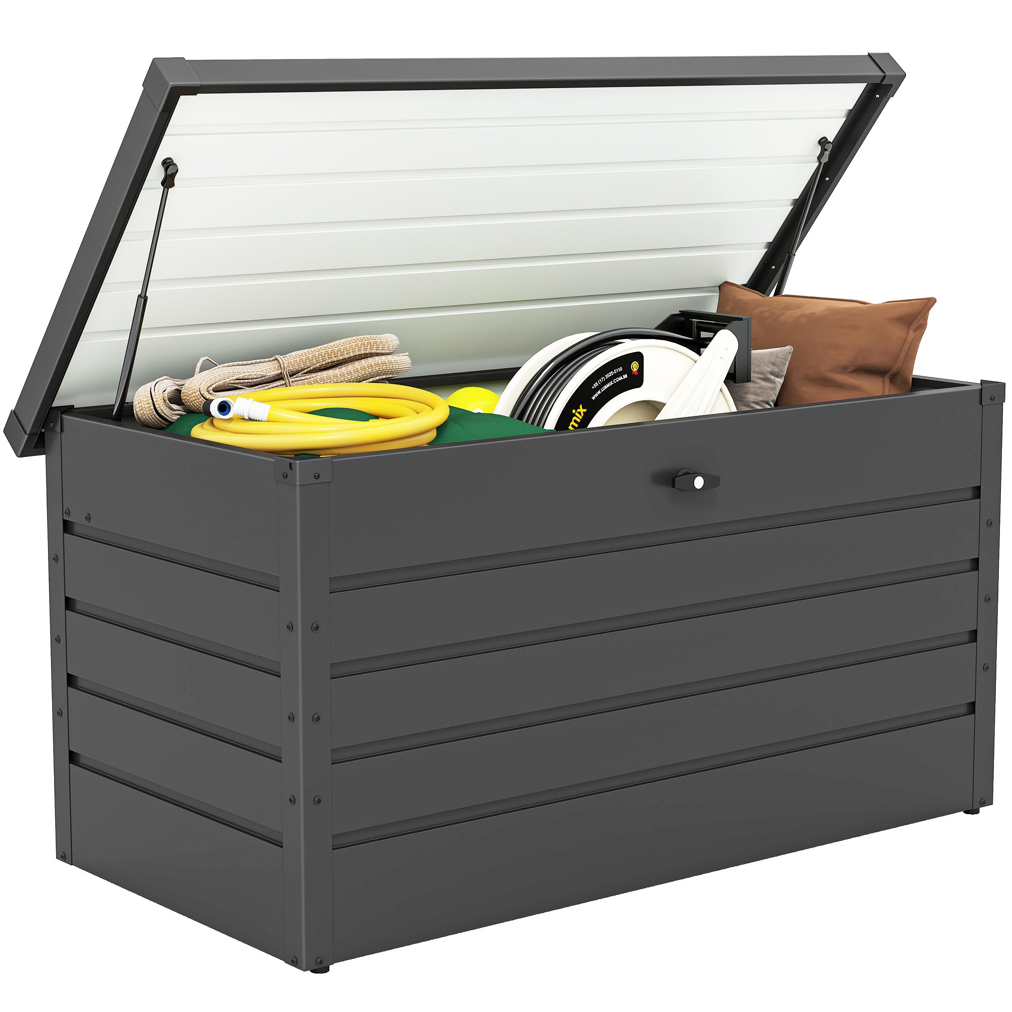 Large Deck Box, Outdoor Storage Container with Lock for Pool Toys, Garden Tools, Furniture and Sports Equipment, Grey