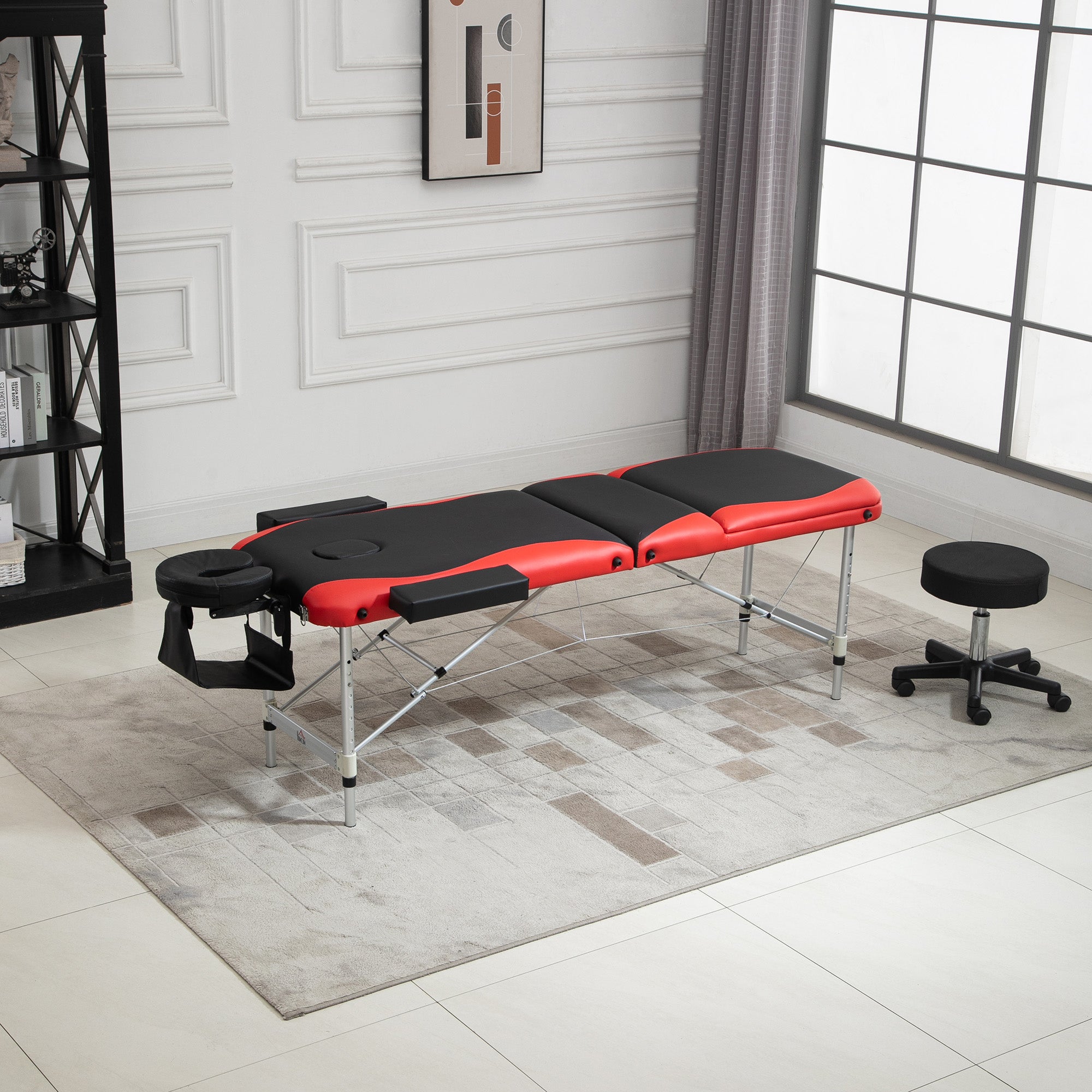85" 3 Section Foldable Massage Table Professional Salon Spa Facial Couch Bed (Black/Red)