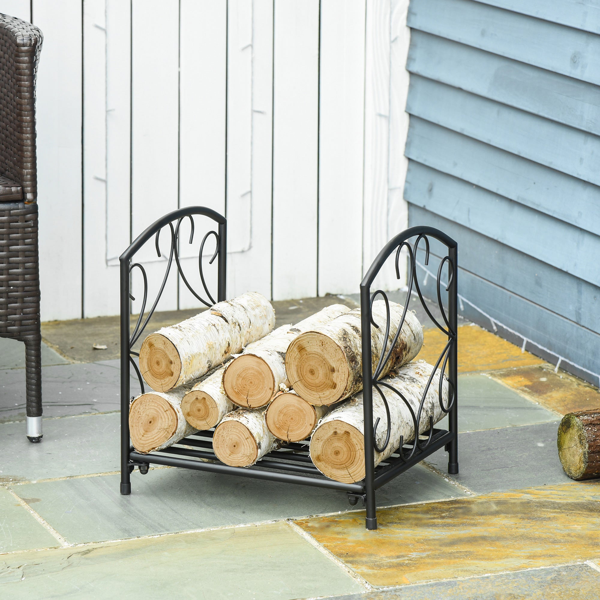 16" Heavy Duty Metal Fireplace Log Holder, Firewood Rack Outdoor for Fireplace Storage, Black