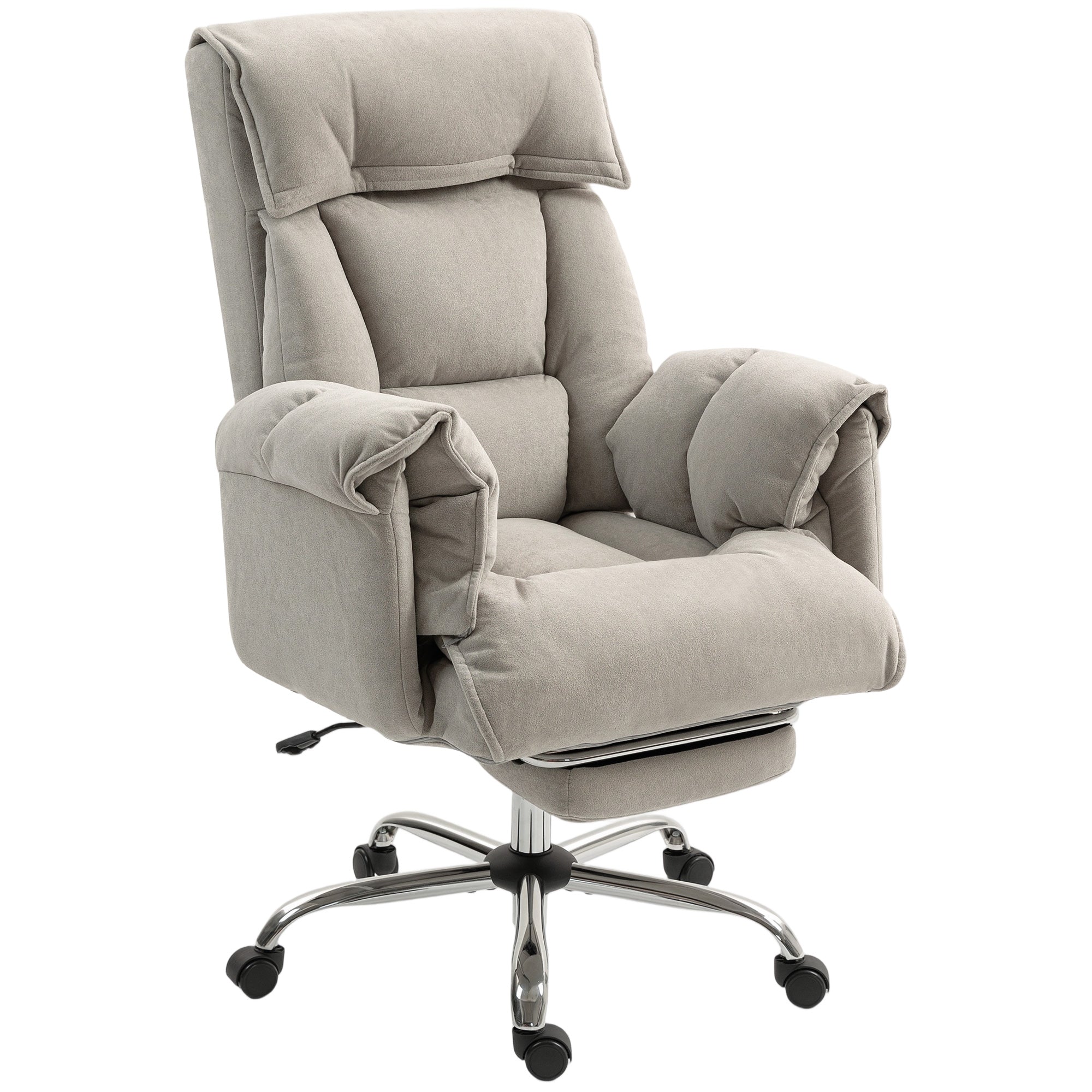 High Back Office Chair, Reclining Desk Chair with Footrest, Swivel Base, Rolling Wheels, Light Grey