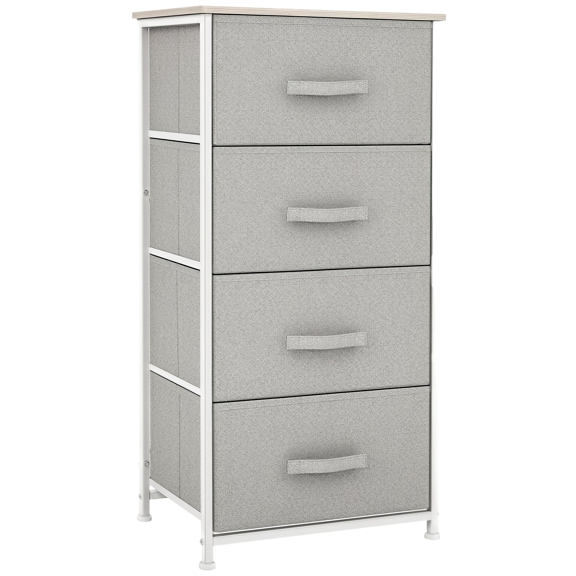 Linen Drawer Cabinet Organizer Storage Dresser Tower with 4 Removable Drawer Metal Frame Adjustable Feet for Living Room, Kitchen, Bathroom, White