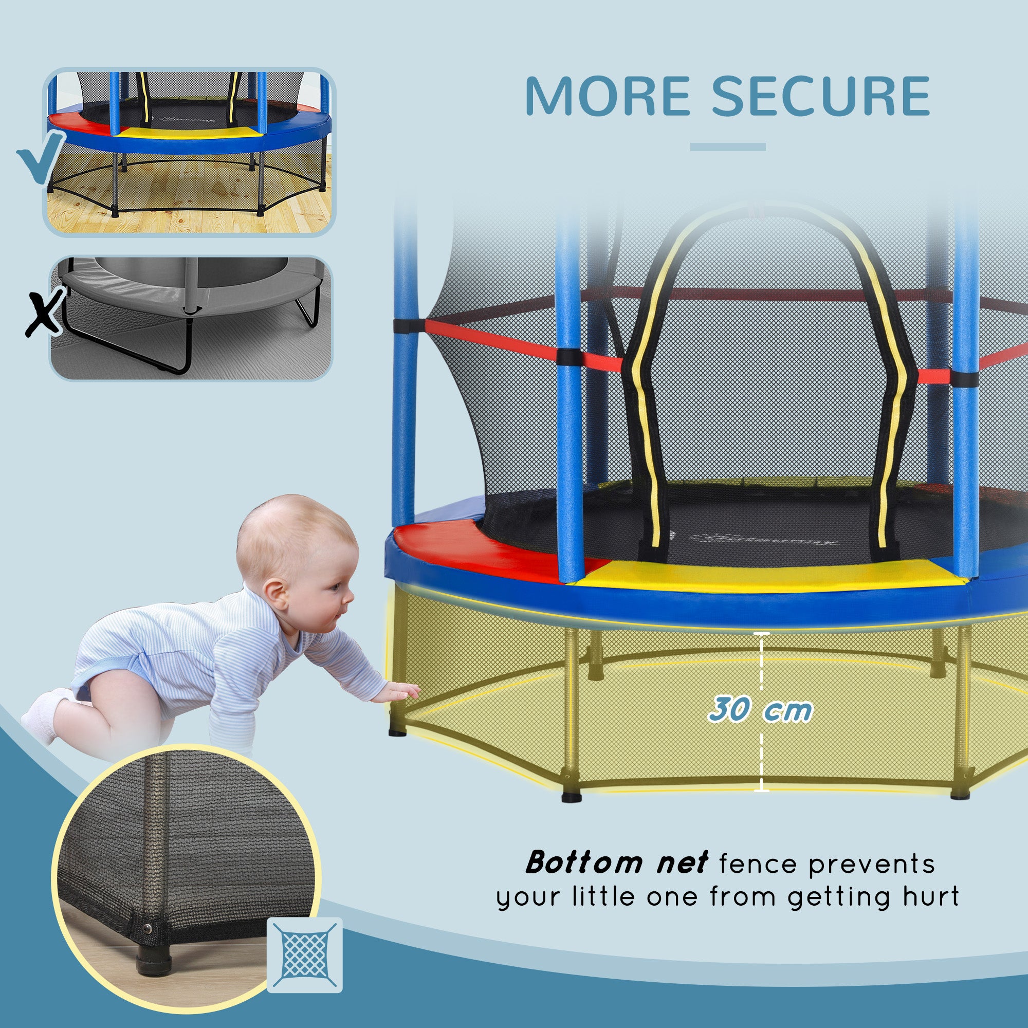 55" Kids Trampoline with Enclosure Net for Indoor/Outdoor, Trampoline for Boys and Girls Age 3-6 Years, Multi-Coloured