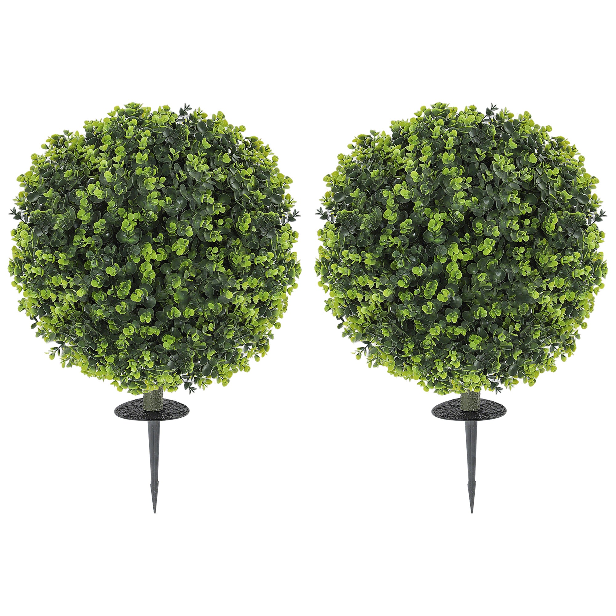 2 Pack 1.3ft Artificial Ball Eucalyptus Topiary with Ground Stake, UV Resistant Faux Greenery for Indoor Outdoor